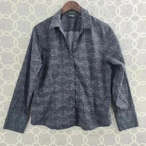 Eddie Bauer Gray Paisley Button Up Long Sleeve Dress Shirt Women's L